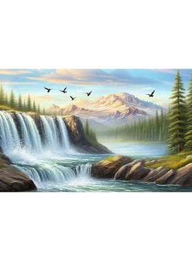 大芬村手绘流水生财山水油画