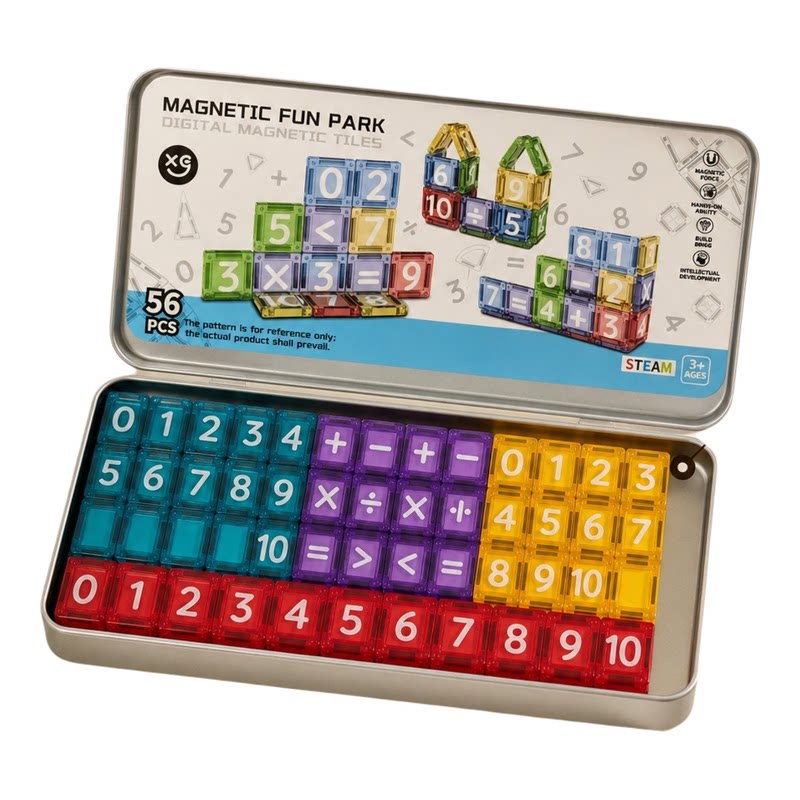 彩窗磁力片数字字母认知铁盒56片