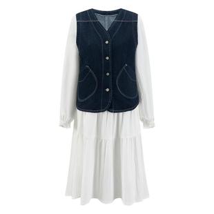 DTLANDO/商场同款25夏新品白色连衣裙配牛仔马甲时尚女装两件套