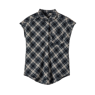 晚白2026年春新款时尚复古格纹上衣挺括利落干练通勤无袖衬衫女