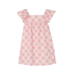 【新款】BURBERRY儿童 马术骑士徽标棋盘格印花棉质连衣裙 女童