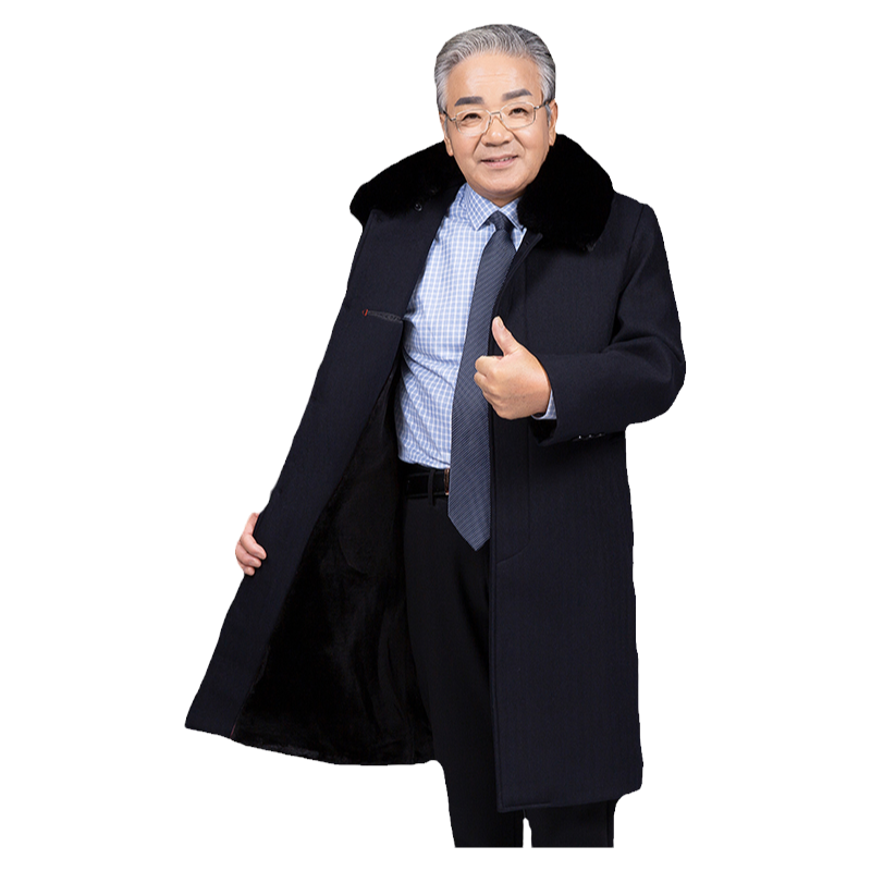 加绒厚款爸爸爷爷毛领老人风衣