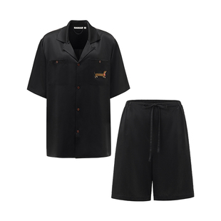 Not Just Pajama真丝睡衣女款腊肠小狗桑蚕丝家居服短袖套装