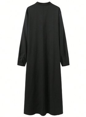 民族风男士立领长袍宽松穆斯林袍长衫黑色阿拉伯服饰Men's Thobe