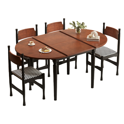 中古风实木餐桌可伸缩家用小户型现代简约方圆两用可变圆桌吃饭桌