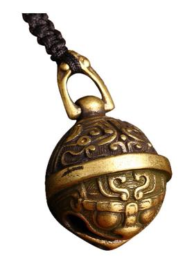 寅亥堂黄铜圆狮子铜铃兽面小铃铛汽车钥匙扣包挂男女佩戴吊坠挂件