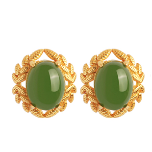 小银匠和田玉碧玉橄榄枝纯银耳钉女新中式金镶玉绿色玉石耳饰耳环