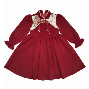 女童洋气连衣裙秋冬款2025新款中大童唐装小女孩新中式长袖公主裙