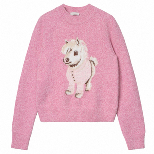 张小婉春晚同款粉色小马毛衣刺绣针织衫上衣直筒牛仔裤子衣服2026