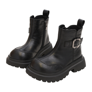 儿童马丁靴女童加绒二棉靴复古靴子2025秋冬新款宽圆头保暖短靴冬