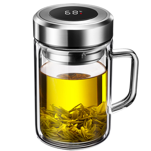 高档显温双层玻璃杯带把手泡茶杯子男女士家用耐高温带手柄喝水杯