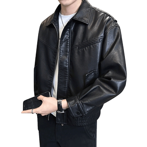 男士皮衣外套春秋季2024新款翻领潮牌痞帅派克服男款机车服皮夹克