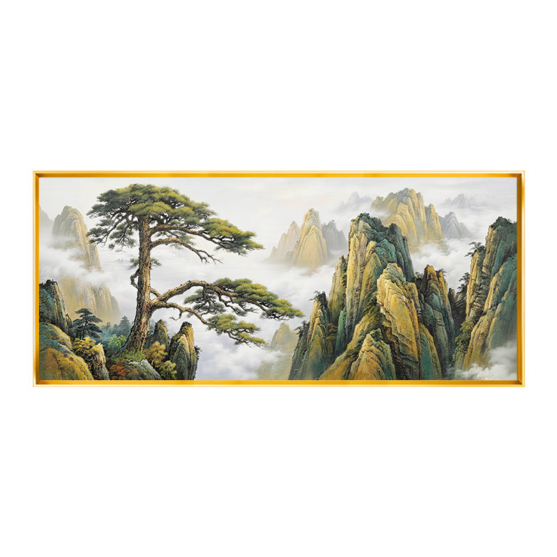 云绕青山翠松十字绣2026新款客厅沙发背景墙满绣迎客松线绣手工绣