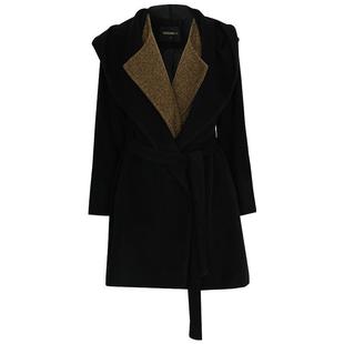 COCOBELLA设计感假两件大翻领毛呢外套女秋冬新款黑色大衣WL0002