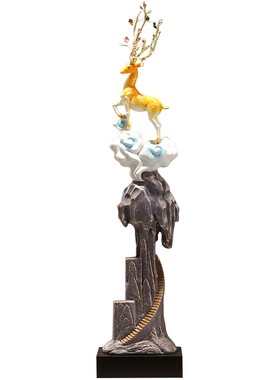 新中式家居竖高招财鹿装饰摆件