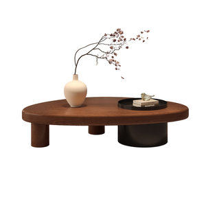 老榆木实木茶几可收纳中古风