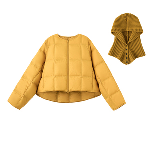 可拆卸针织连帽羽绒服女短款2025冬季新款百搭宽松90绒白鸭绒外套