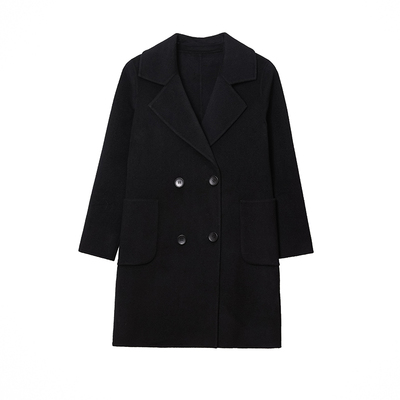 赫本双面羊绒大衣中长款黑色毛呢
