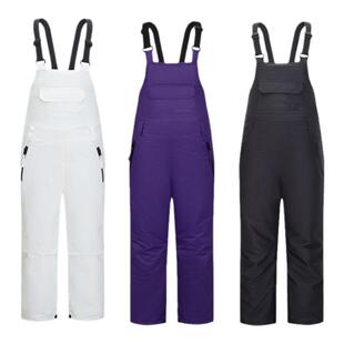 外贸成人儿童背带滑雪裤专业滑雪服男女大童加厚保暖防水雪乡白色