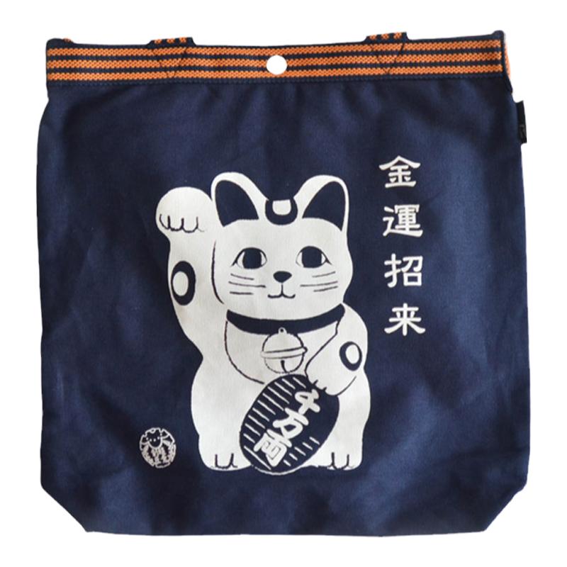 日本ROOTOTE托特包卡通招财猫达摩大容量帆布包竖款棉麻通勤上课