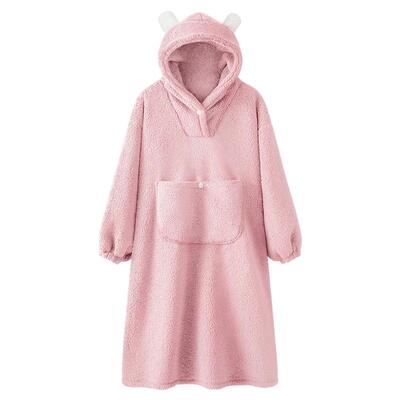 幸棉长款睡袍宽松睡裙羊羔绒中长款宽松大码可外穿家居服睡衣女