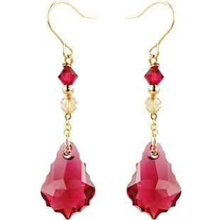 妩媚显白 施家独有鸽血红宝石巴洛克人造水晶进口14K注金耳环耳夹