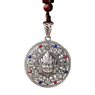 足银999黄财神八宝罗盘吊坠纯银珐琅镂空金刚杵挂坠复古毛衣项链