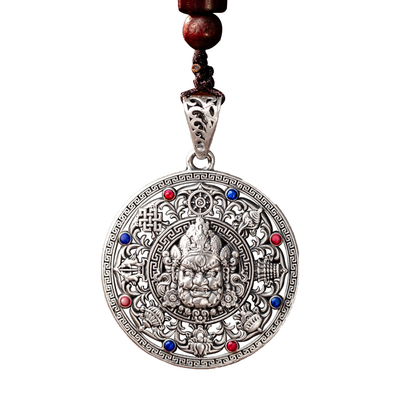 999纯银黄财神八宝罗盘吊坠