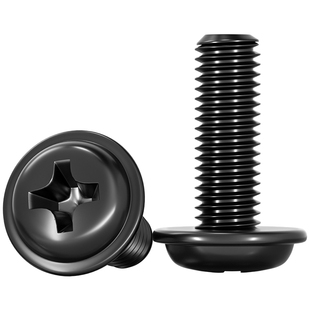 PWM铁黑色十字圆头带垫螺丝盘头带介螺钉栓M2M2.5M3M3.5M4M5M6mm