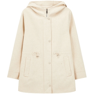 BEANPOLE滨波 女士法式慵懒气质休闲时尚纯色收腰中长款毛呢大衣