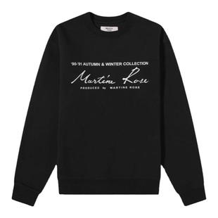 MARTINE ROSE 草体logo印花黑色加绒保暖圆领套头卫衣