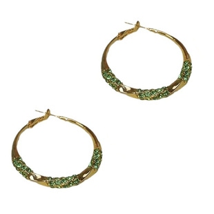 绿色镶钻大圈耳环夸张大气显白耳圈s925银针耳钉小众个性时尚耳扣