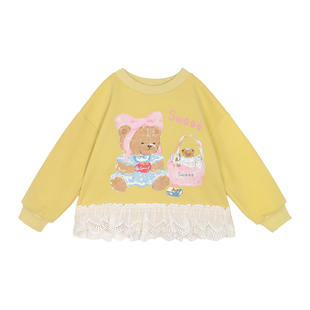 小O宝Okids童装宝宝甜美下摆花边卫衣女2025冬季新款女童加绒上衣