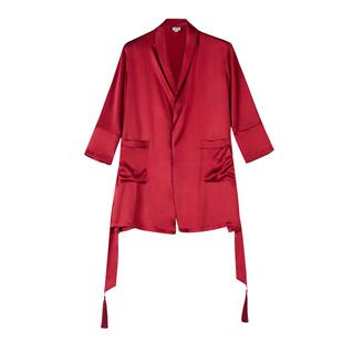 丝侬真丝睡袍女新娘晨袍红色 中式流苏丝绸桑蚕丝袍子短款家居服