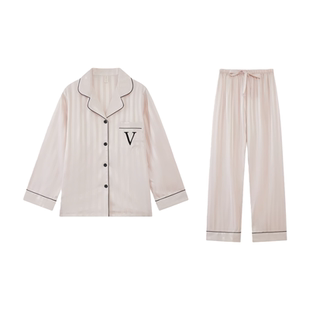 vs同款真丝睡衣女高级感轻奢礼盒装粉色条纹桑蚕丝家居服两件套装