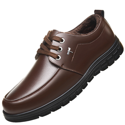 蜻蜓牌2023年新款男士加绒皮鞋男