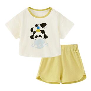 童泰婴儿短袖套装夏季宝宝衣服男童女童休闲外出提花网眼上衣短裤