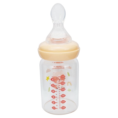 宝宝180ml宽口径玻璃奶瓶食品级耐高温十字孔硅胶奶嘴一体式勺头