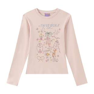 江南先生NewJNXS柔软舒适弹力针织芭蕾舞鞋印花长袖T恤修身正肩t