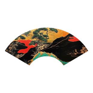 RETLPER反光贴纸 原创 漆画风格山水扇面形 国潮平面防水汽摩贴纸