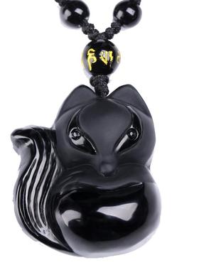 磨砂黑曜石小狐狸本命佛水晶吊坠