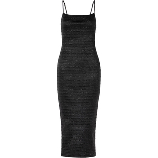 【折扣】Nanushka 女士平行绉缝人造皮革中长小黑裙吊带连衣裙