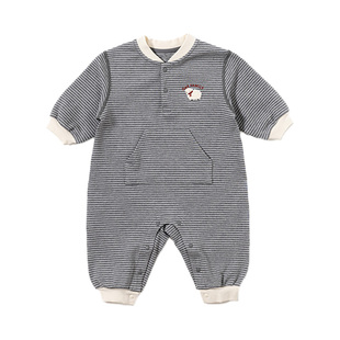 【新品】OAK FAMILY婴儿连体衣春秋宝宝保暖条纹哈衣长袖爬服