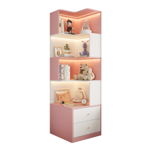 儿童房卧室床头柜书柜一体转角卡通书架女孩床边收纳储物柜小户型