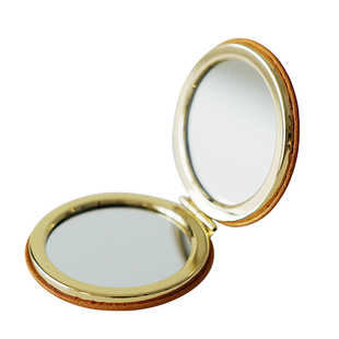MISKSOLA复古真皮手工随身带化妆镜子便携简约纯色迷你折叠补妆镜