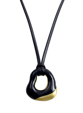 小众设计黑金珐琅拉丝吊坠项链女轻奢高级感皮绳毛衣链秋冬
