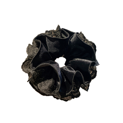 高级感黑色丝绒蕾丝四层发圈超大