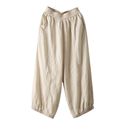 砂洗亚麻显瘦灯笼裤宽松