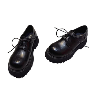 复古厚底德比鞋女系带增高小皮鞋2026春季新款休闲黑色单鞋乐福鞋