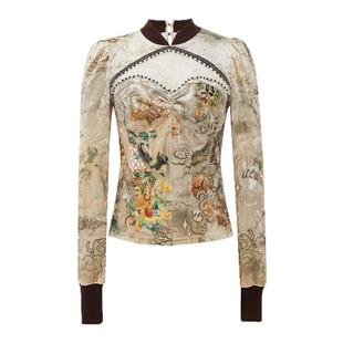 LULUALWAYS【商场同款】冬季新款优雅丝绒修身短款打底衫衬衫女